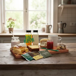 Box Desayuno Premium – Croissant, exprimido, yogurt, taza personalizada y más