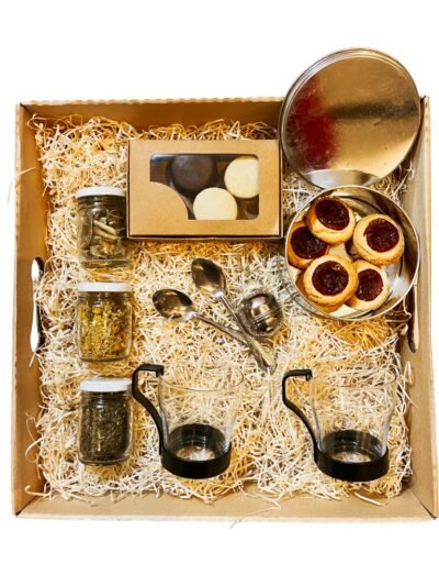 Box de té premium con blends en hebras, tazas de vidrio y dulces artesanales – Enjoy y a Picar
