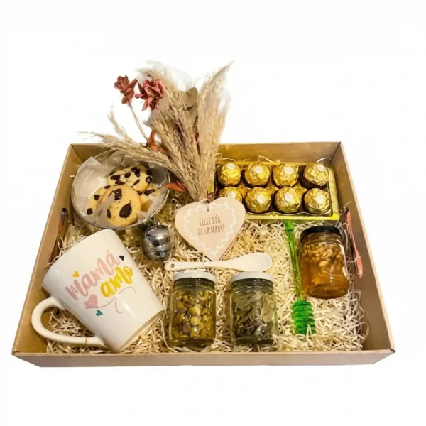 Box especial feliz día. Regalo premium Día de la Madre con infusiones naturales y chocolates Ferrero Rocher