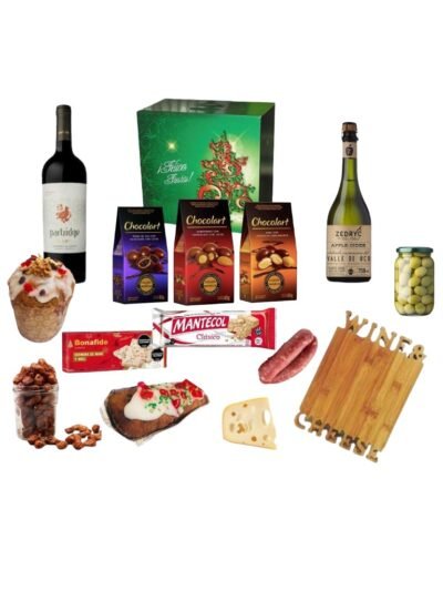 Caja navideña premium de 15 productos con vino, sidra, dulces y tabla de picada