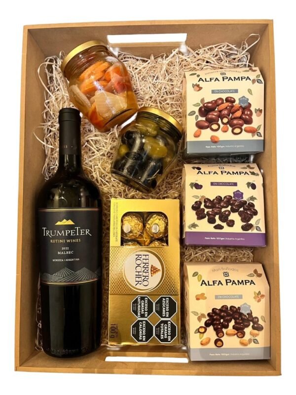 caja-navideña-7-productos-bombones-enjoy-a-picar-7-productos-5 caja navideña premium con 7 productos de calidad, dulce, bombones salado y bebida.