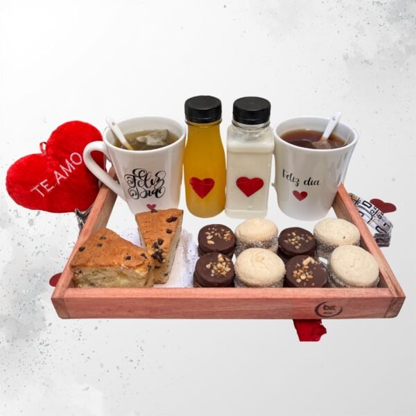 Desayuno San Valentín Romántico con Tazas, Dulces y Bandeja | Regalo Sorpresa