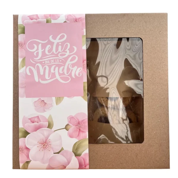 Caja artesanal con visor y faja floral Feliz Día de la Madre de Enjoy y a Picar.