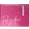 Tapa de caja rígida fucsia edición Feliz Día con flores blancas y detalle Feliz Día Te Amamos.